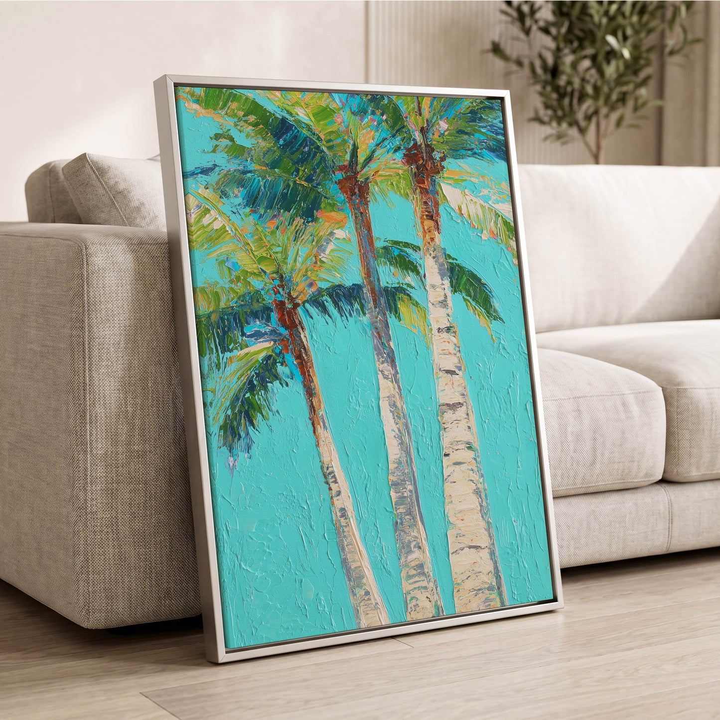 Turquoise Palm Canopy – wall art displayed in a styled interior, gallery view 2