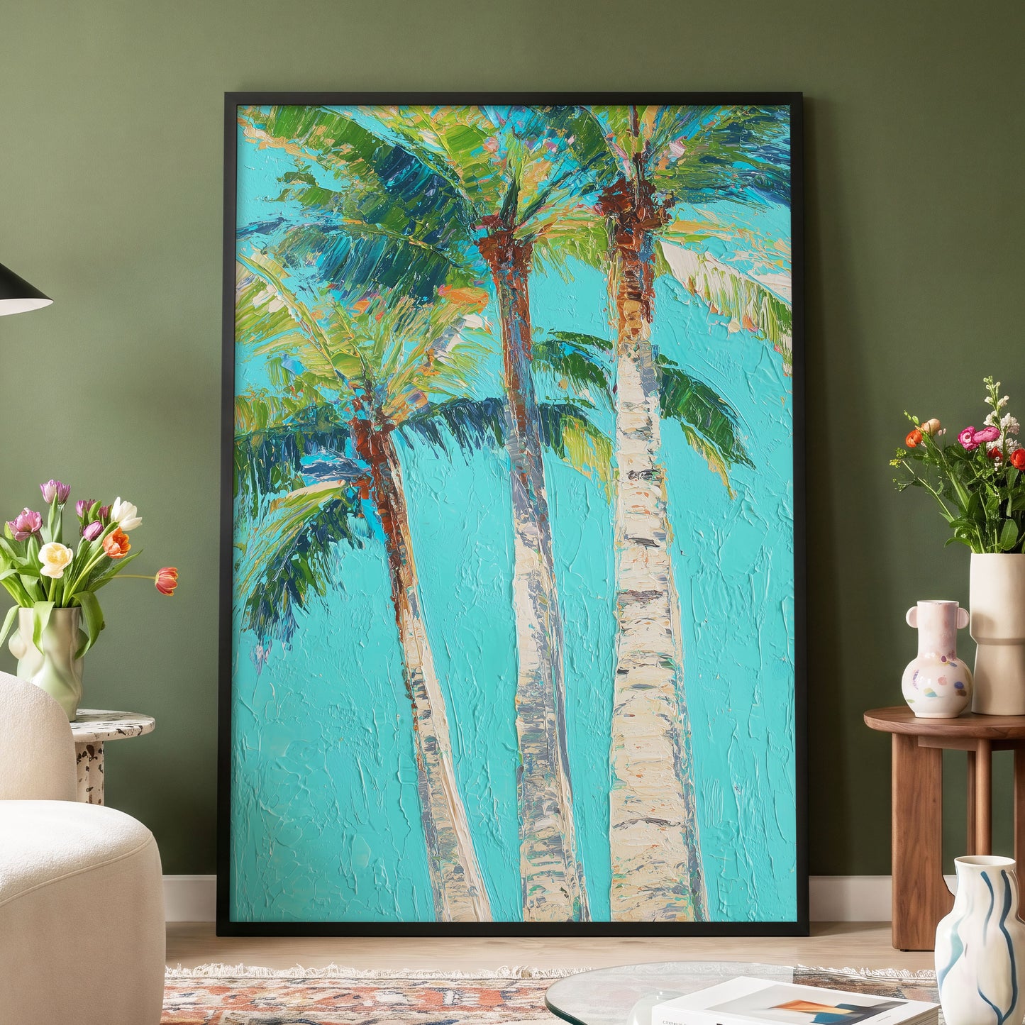 Turquoise Palm Canopy – wall art displayed in a styled interior, gallery view 4