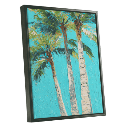 Turquoise Palm Reverie – black framed canvas option