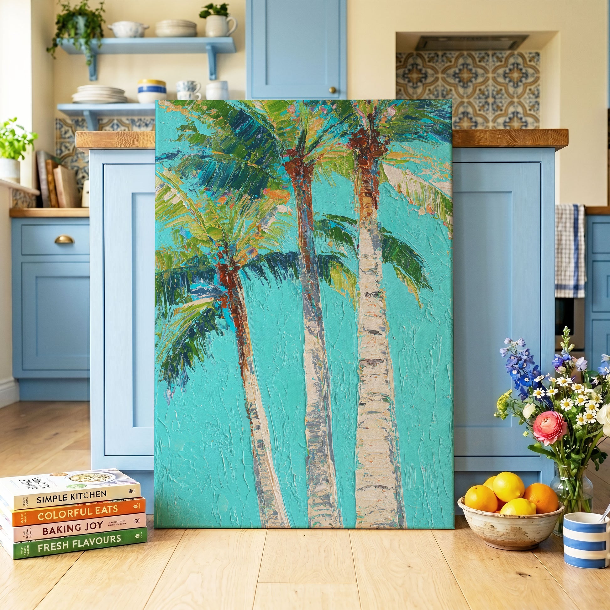 Turquoise Palm Reverie – canvas wall art in a styled interior, gallery view 1