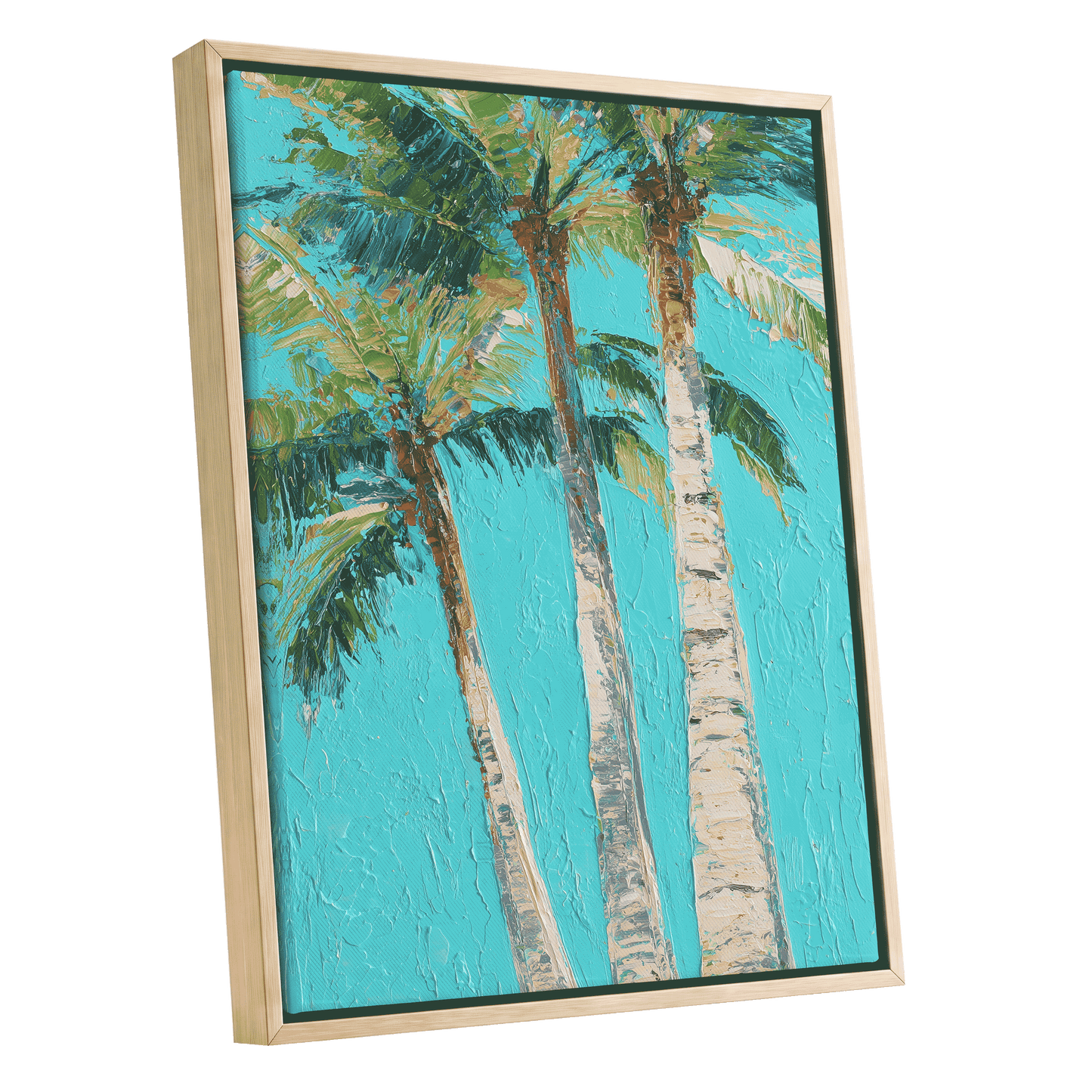 Turquoise Palm Reverie – oak framed canvas option