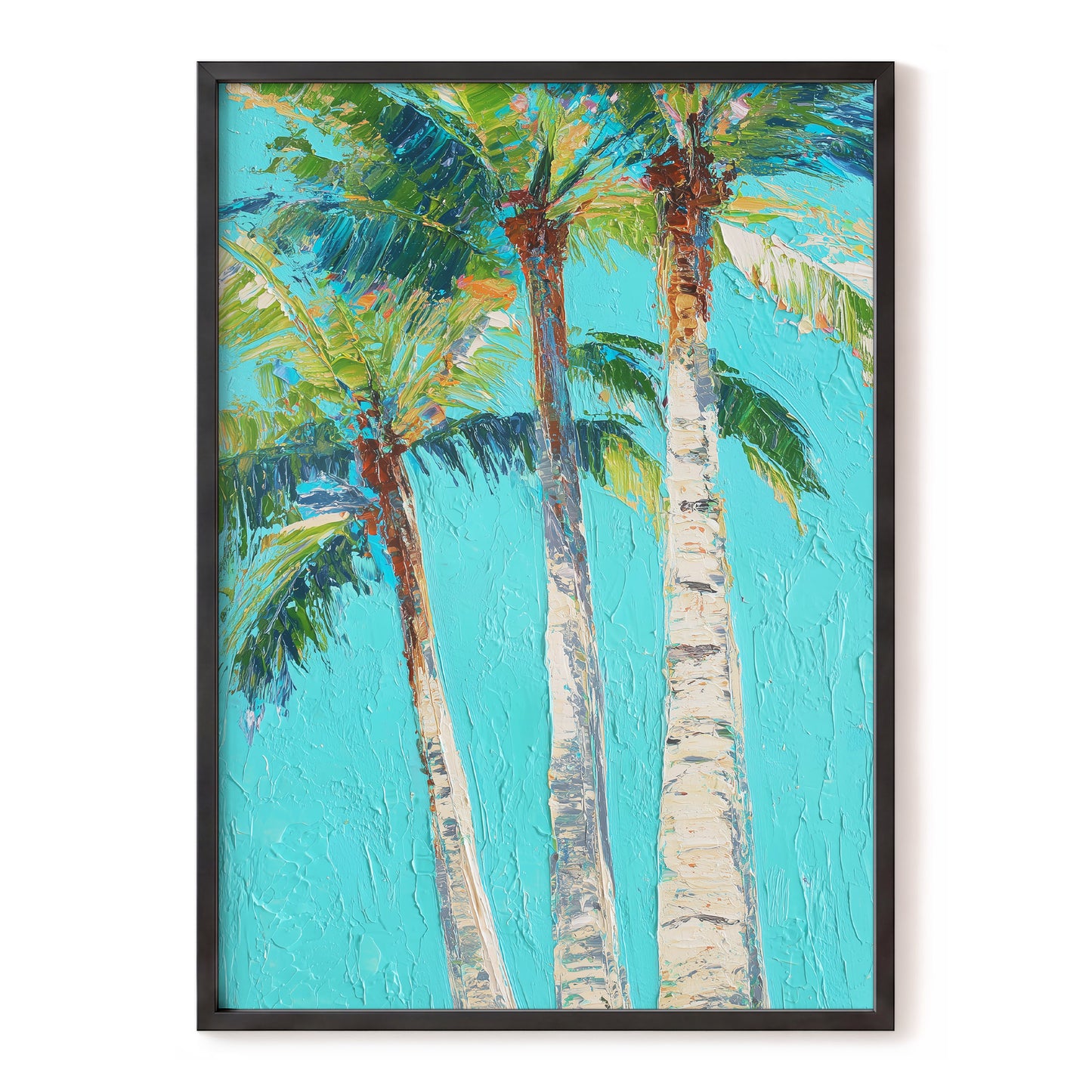 Turquoise Palm Reverie – blue, green, beige nature wall art, front view