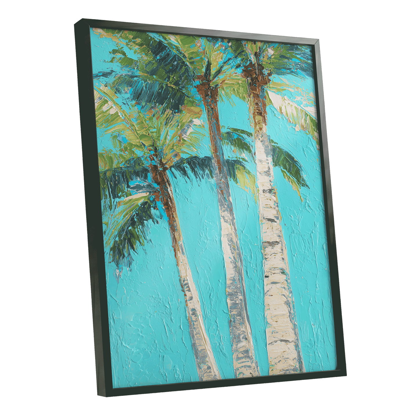 Turquoise Palm Reverie – black framed poster option