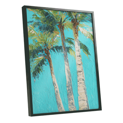 Turquoise Palm Reverie – black framed poster option