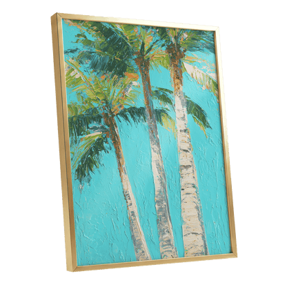 Turquoise Palm Reverie – gold framed poster option