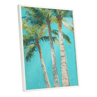 Turquoise Palm Reverie – white framed poster option