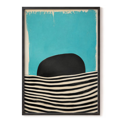 Turquoise Rhythm, blue, black, beige abstract wall art, front artwork view