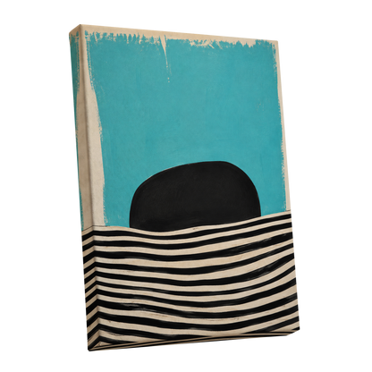 Turquoise Rhythm, blue, black, beige abstract wall art shown as a stretched canvas wall art