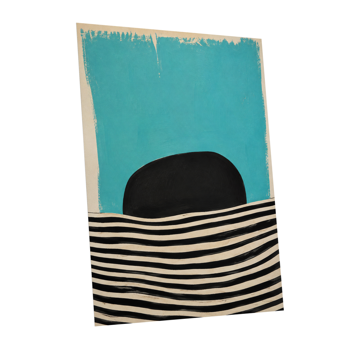 Turquoise Rhythm, blue, black, beige abstract wall art shown as a unframed poster wall art print