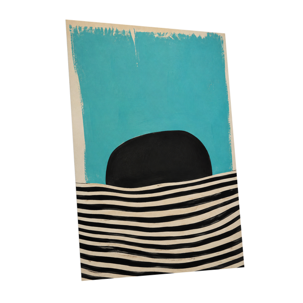 Turquoise Rhythm, blue, black, beige abstract wall art shown as a unframed poster wall art print