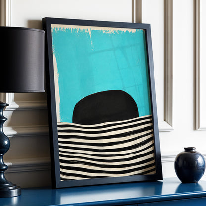 Turquoise Rhythm, blue, black, beige abstract wall art displayed in a styled interior, gallery view 6