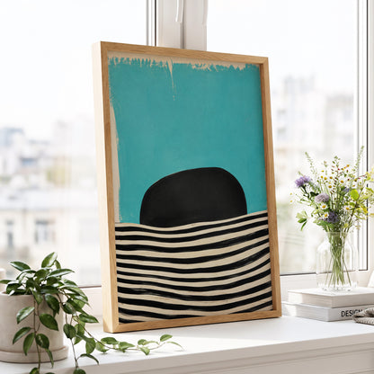 Turquoise Rhythm, blue, black, beige abstract wall art displayed in a styled interior, gallery view 9