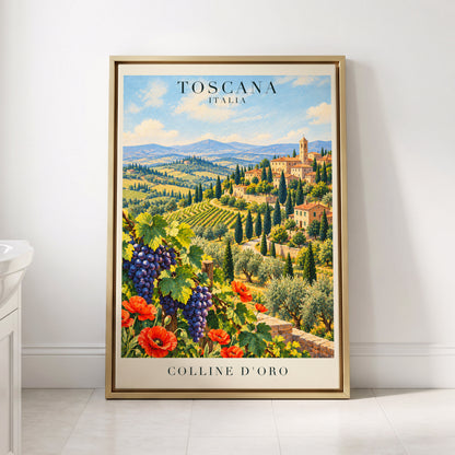 Tuscan Golden Hills, green, blue, beige nature wall art displayed in a styled interior, gallery view 8