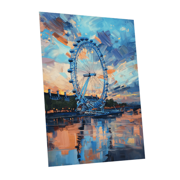 Twilight on the Thames, blue, orange, beige abstract wall art shown as a unframed poster wall art print