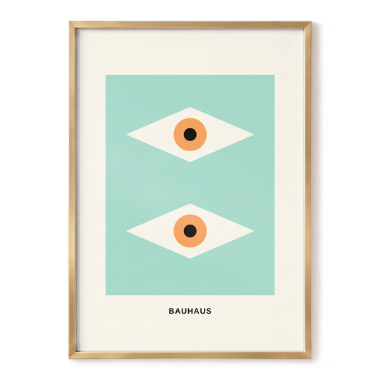 Twin Gaze Bauhaus, green, beige, orange minimalist wall art, front artwork view