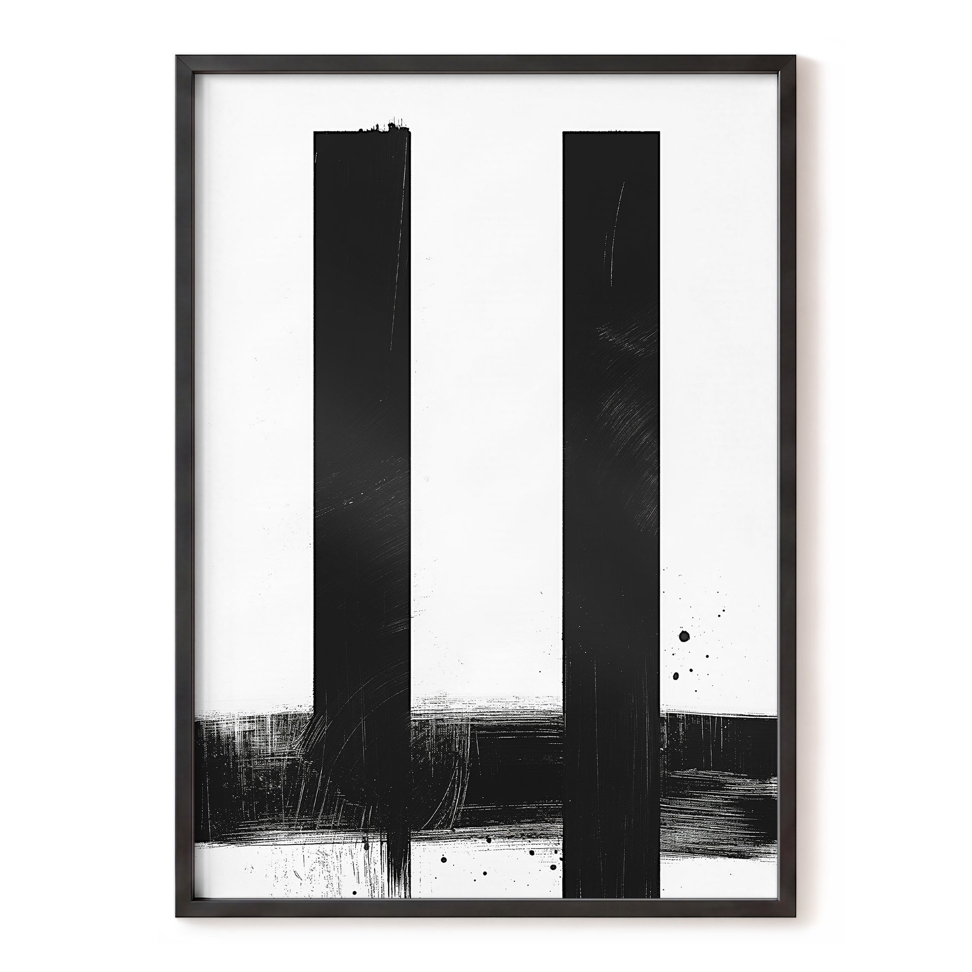 Twin Vertical Silence, black, white minimalist wall art, front artwork view