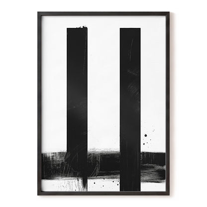 Twin Vertical Silence, black, white minimalist wall art, front artwork view