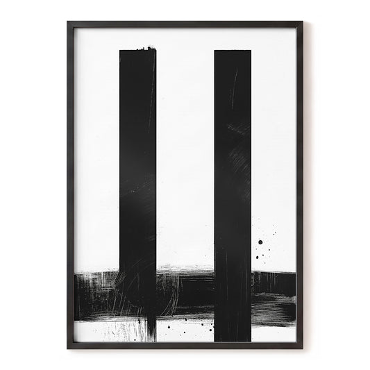 Twin Vertical Silence, black, white minimalist wall art, front artwork view
