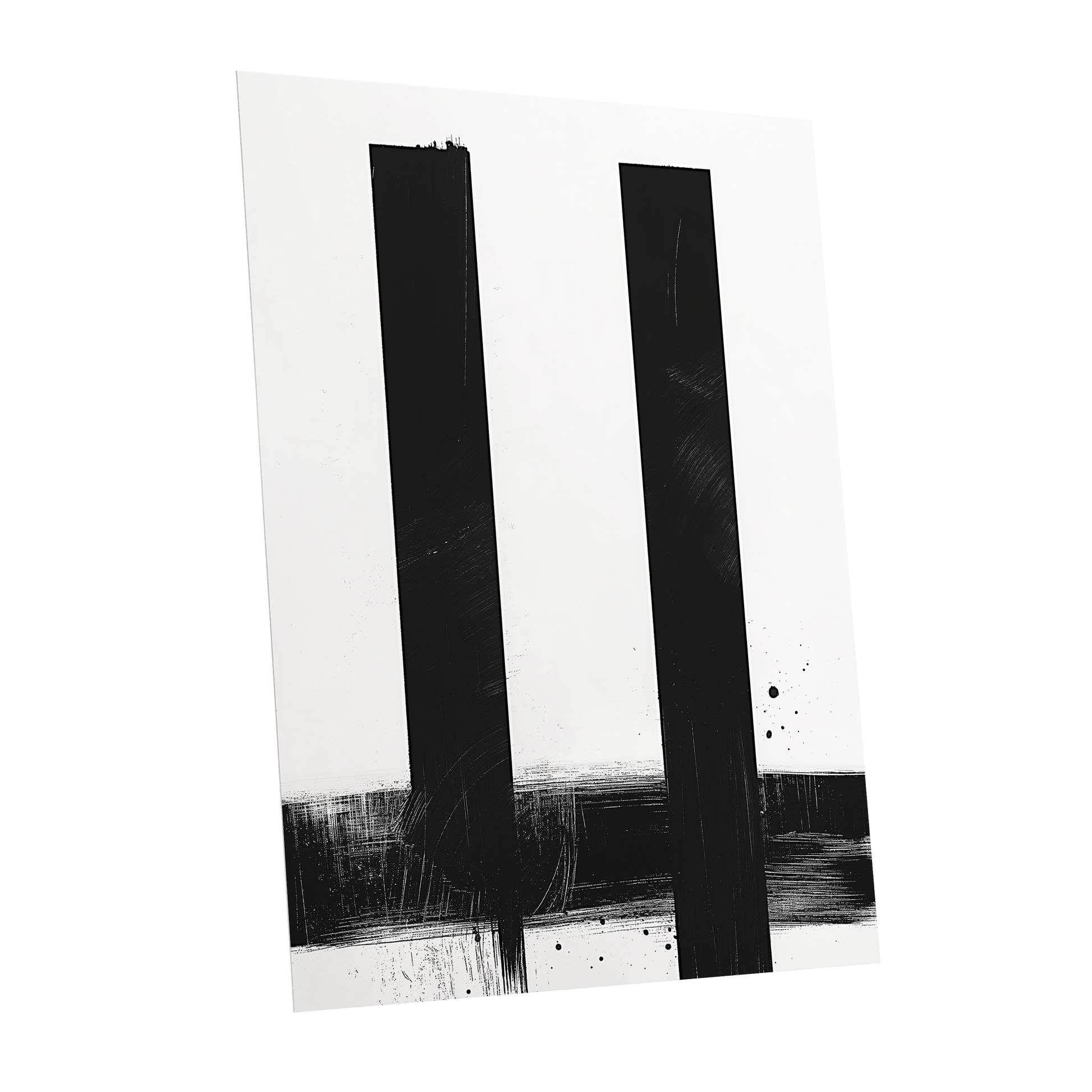 Twin Vertical Silence, black, white minimalist wall art shown as a unframed poster wall art print