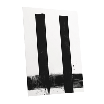 Twin Vertical Silence, black, white minimalist wall art shown as a unframed poster wall art print