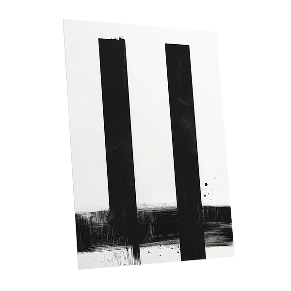 Twin Vertical Silence, black, white minimalist wall art shown as a unframed poster wall art print
