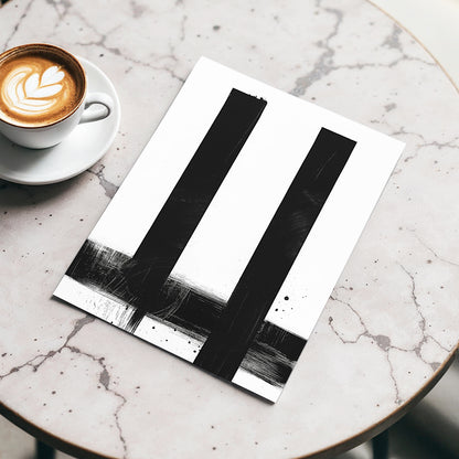 Twin Vertical Silence, black, white minimalist wall art displayed in a styled interior, gallery view 3