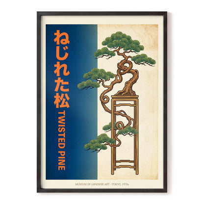 Twisted Pine of Tokyo, blue, orange, green nature wall art, front artwork view