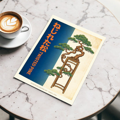 Twisted Pine of Tokyo, blue, orange, green nature wall art displayed in a styled interior, gallery view 3