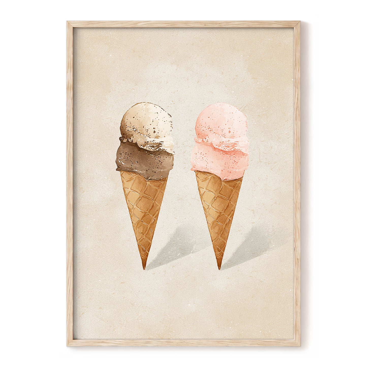 Two Scoops, Side by Side, beige, pink, brown minimalist wall art, front artwork view