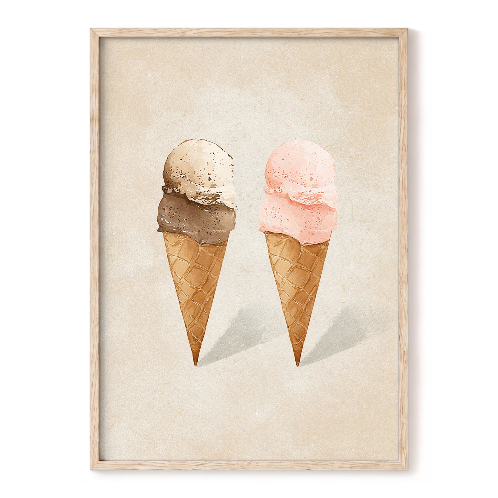 Two Scoops, Side by Side, beige, pink, brown minimalist wall art, front artwork view