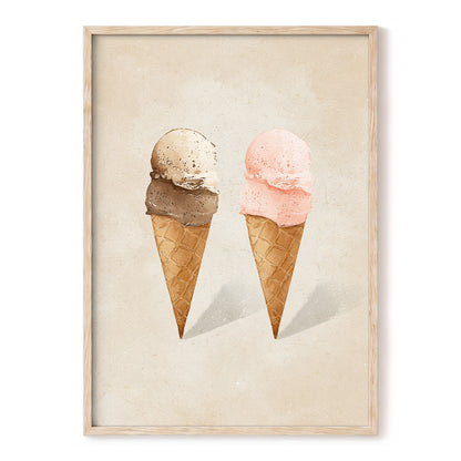 Two Scoops, Side by Side, beige, pink, brown minimalist wall art, front artwork view