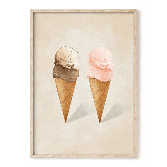 Two Scoops, Side by Side, beige, pink, brown minimalist wall art, front artwork view