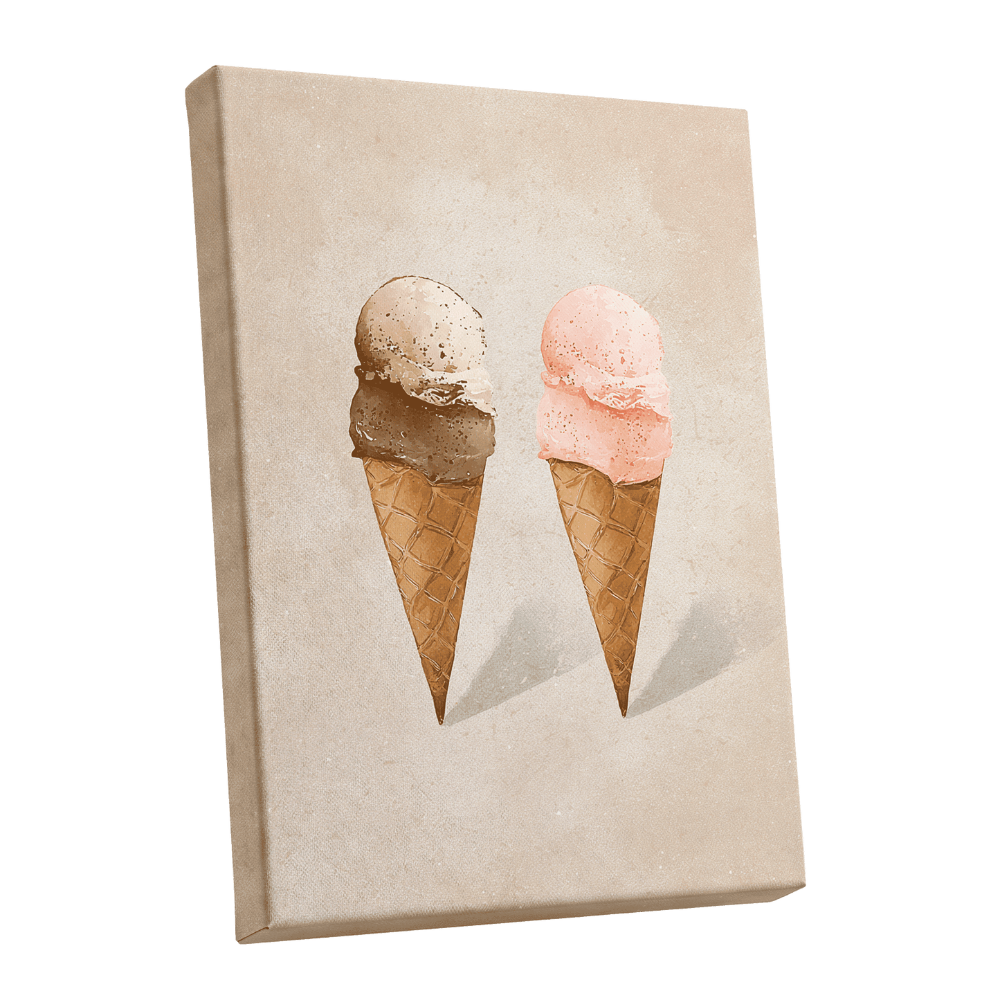 Two Scoops, Side by Side, beige, pink, brown minimalist wall art shown as a stretched canvas wall art