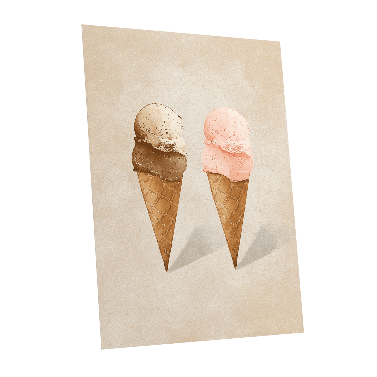 Two Scoops, Side by Side, beige, pink, brown minimalist wall art shown as a unframed poster wall art print