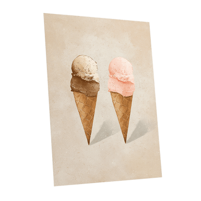 Two Scoops, Side by Side, beige, pink, brown minimalist wall art shown as a unframed poster wall art print