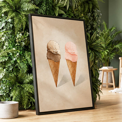 Two Scoops, Side by Side, beige, pink, brown minimalist wall art displayed in a styled interior, gallery view 1