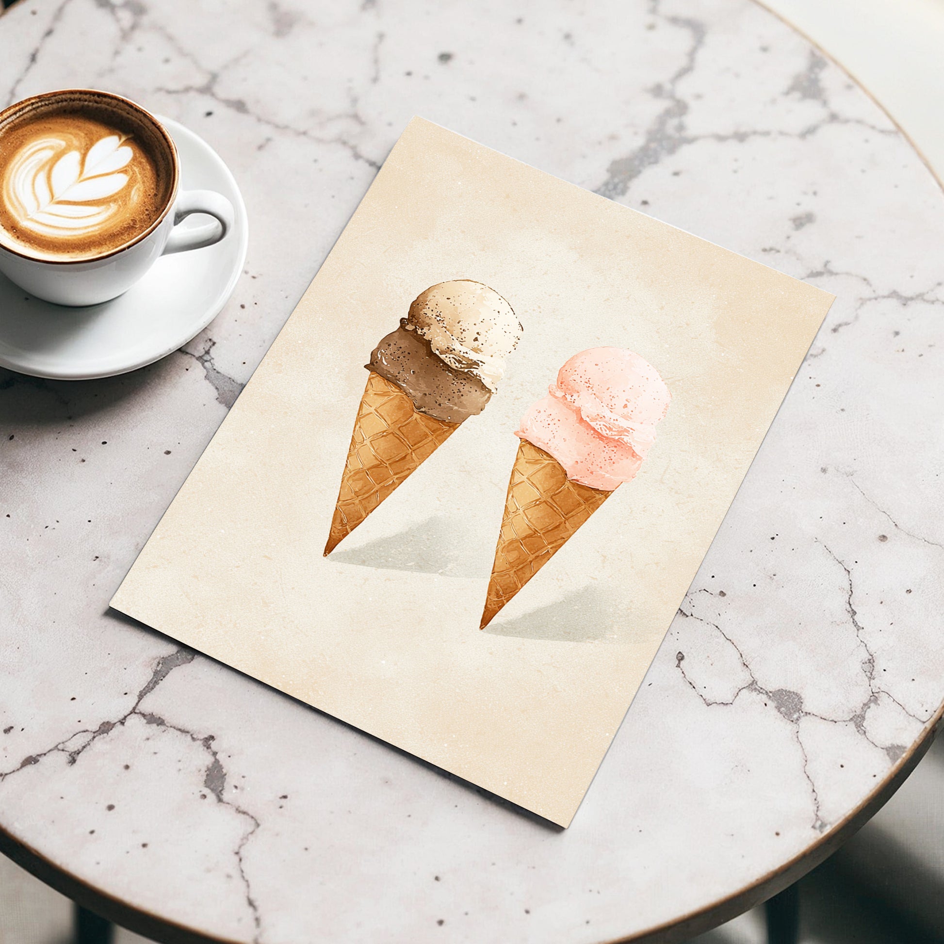 Two Scoops, Side by Side, beige, pink, brown minimalist wall art displayed in a styled interior, gallery view 3
