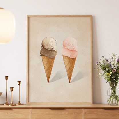 Two Scoops, Side by Side, beige, pink, brown minimalist wall art displayed in a styled interior, gallery view 4