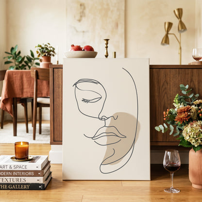 Umber Visage, black, beige, brown minimalist wall art on canvas displayed in a styled interior, gallery view 2