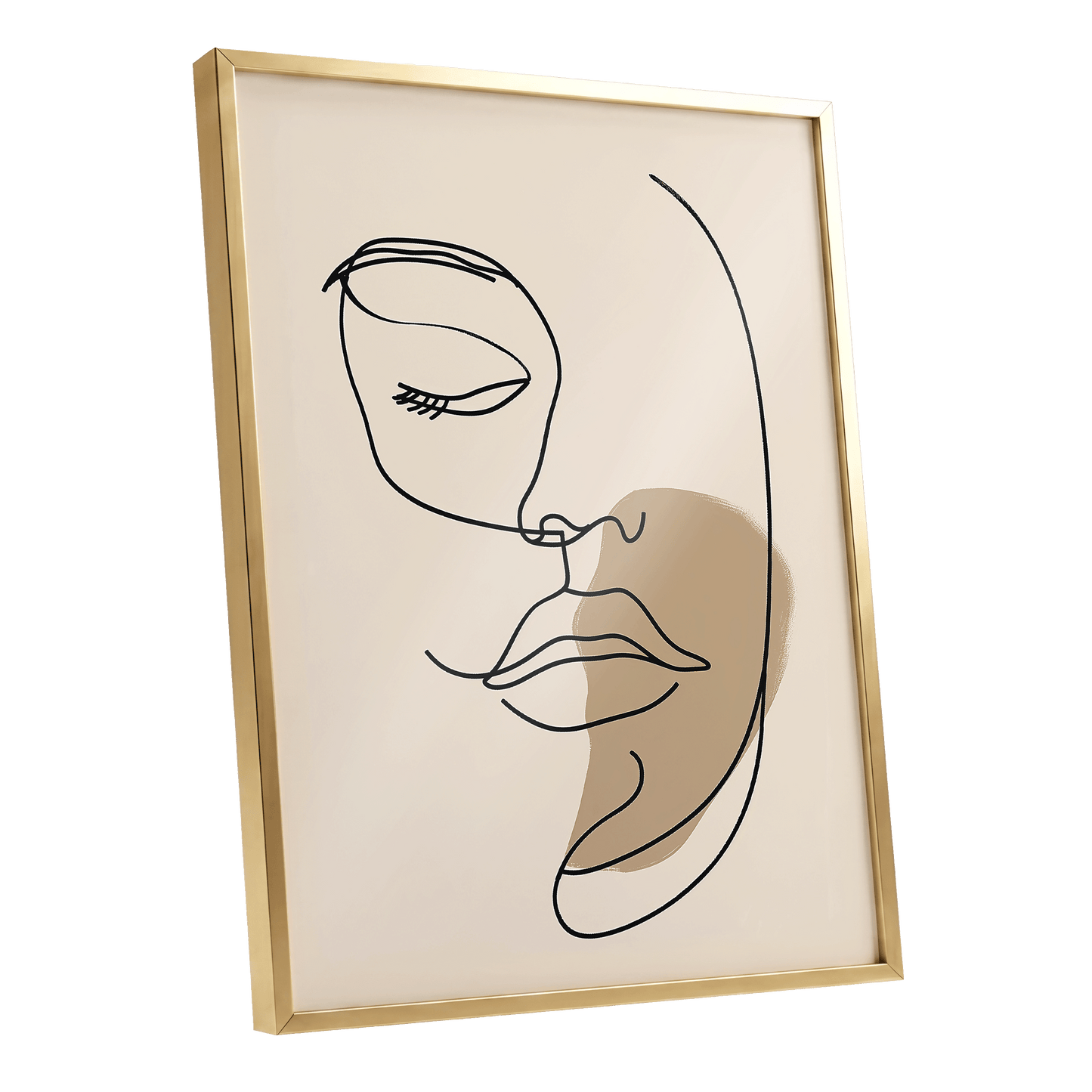 Umber Visage, black, beige, brown minimalist wall art shown as a gold framed poster wall art print