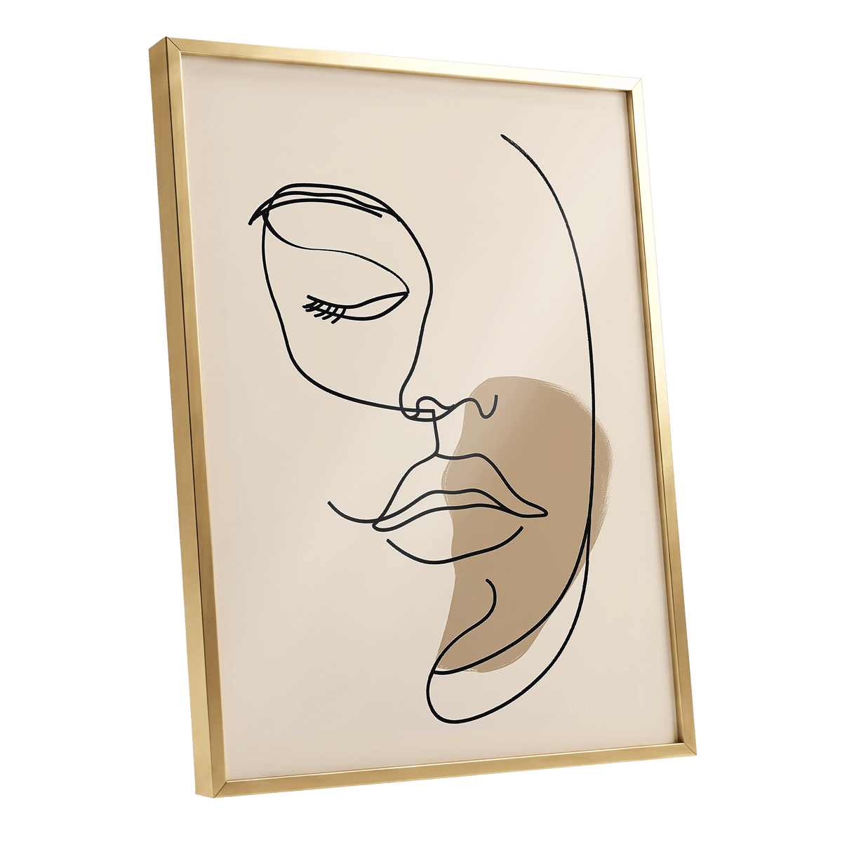 Umber Visage, black, beige, brown minimalist wall art shown as a gold framed poster wall art print
