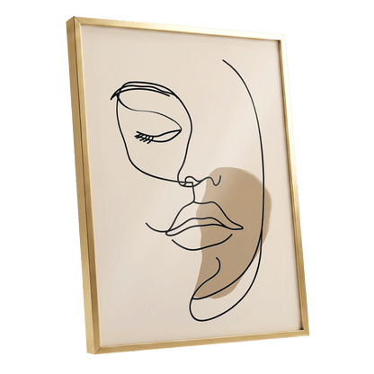 Umber Visage, black, beige, brown minimalist wall art shown as a gold framed poster wall art print