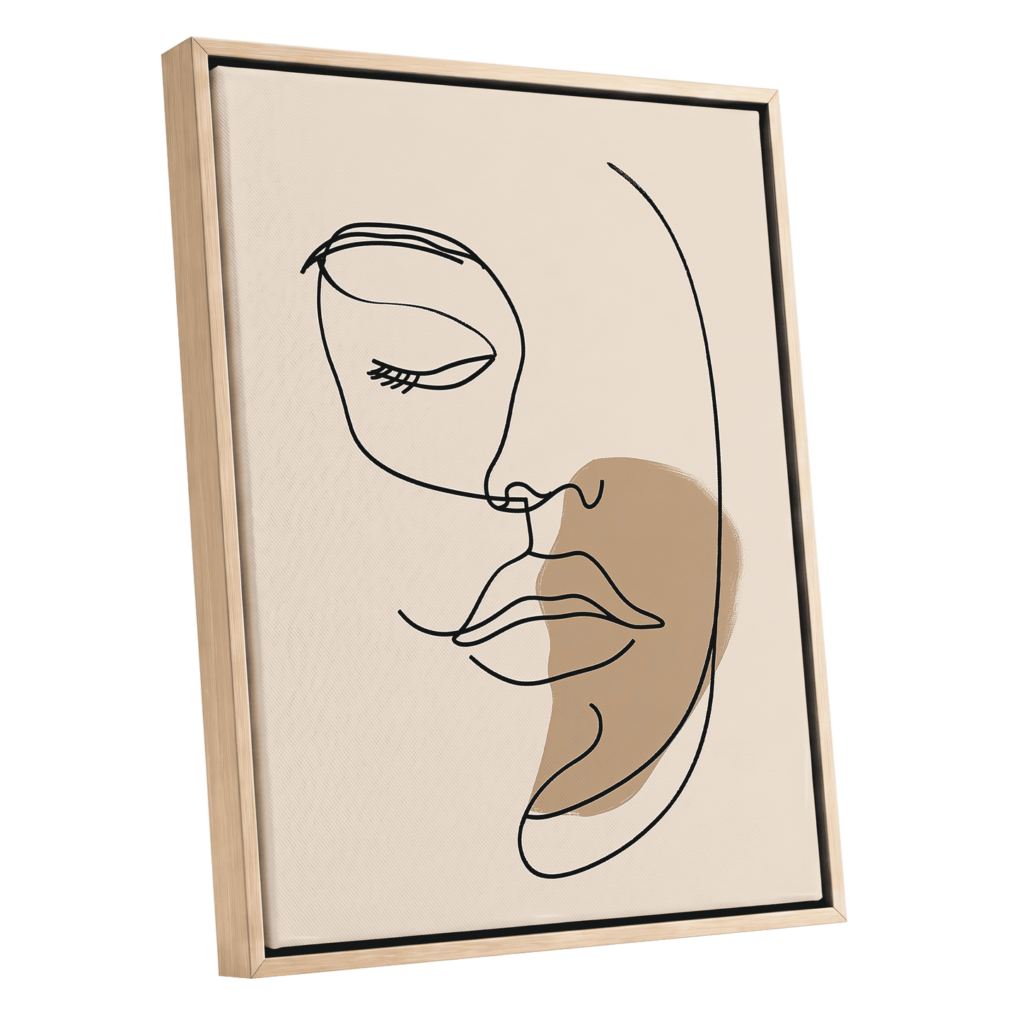 Umber Visage, black, beige, brown minimalist wall art shown as a oak framed canvas wall art