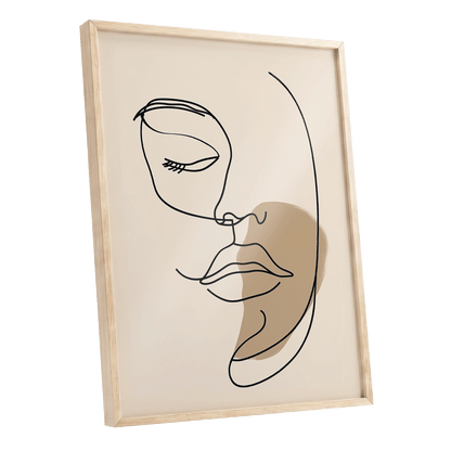 Umber Visage, black, beige, brown minimalist wall art shown as a oak framed poster wall art print
