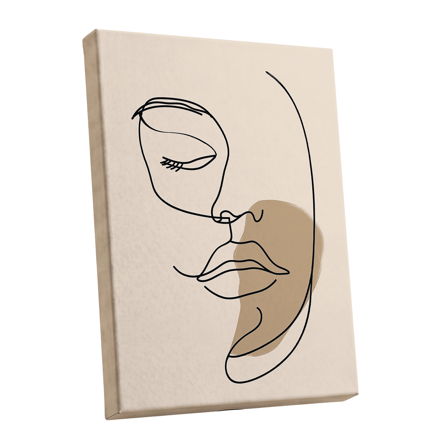 Umber Visage, black, beige, brown minimalist wall art shown as a stretched canvas wall art