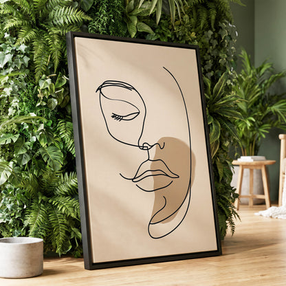 Umber Visage, black, beige, brown minimalist wall art displayed in a styled interior, gallery view 1