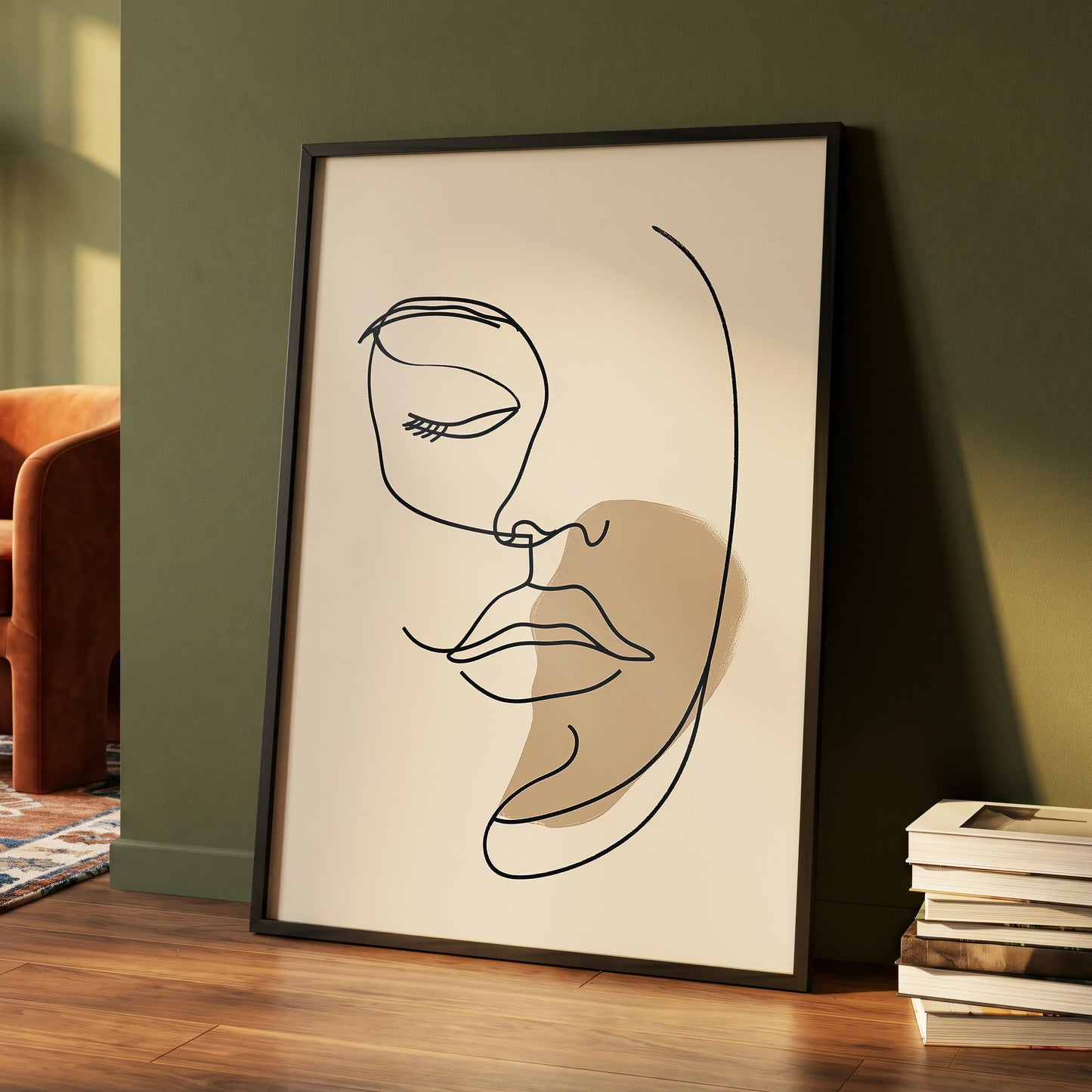 Umber Visage, black, beige, brown minimalist wall art displayed in a styled interior, gallery view 4