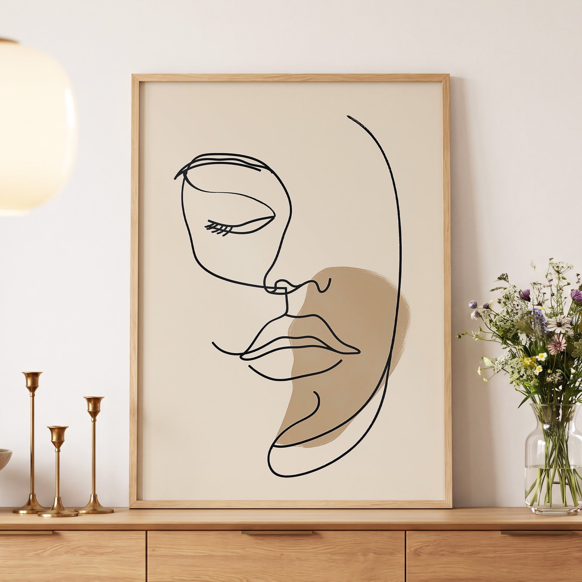 Umber Visage, black, beige, brown minimalist wall art displayed in a styled interior, gallery view 5