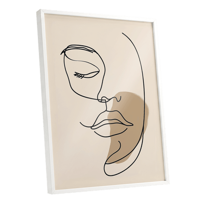 Umber Visage, black, beige, brown minimalist wall art shown as a white framed poster wall art print