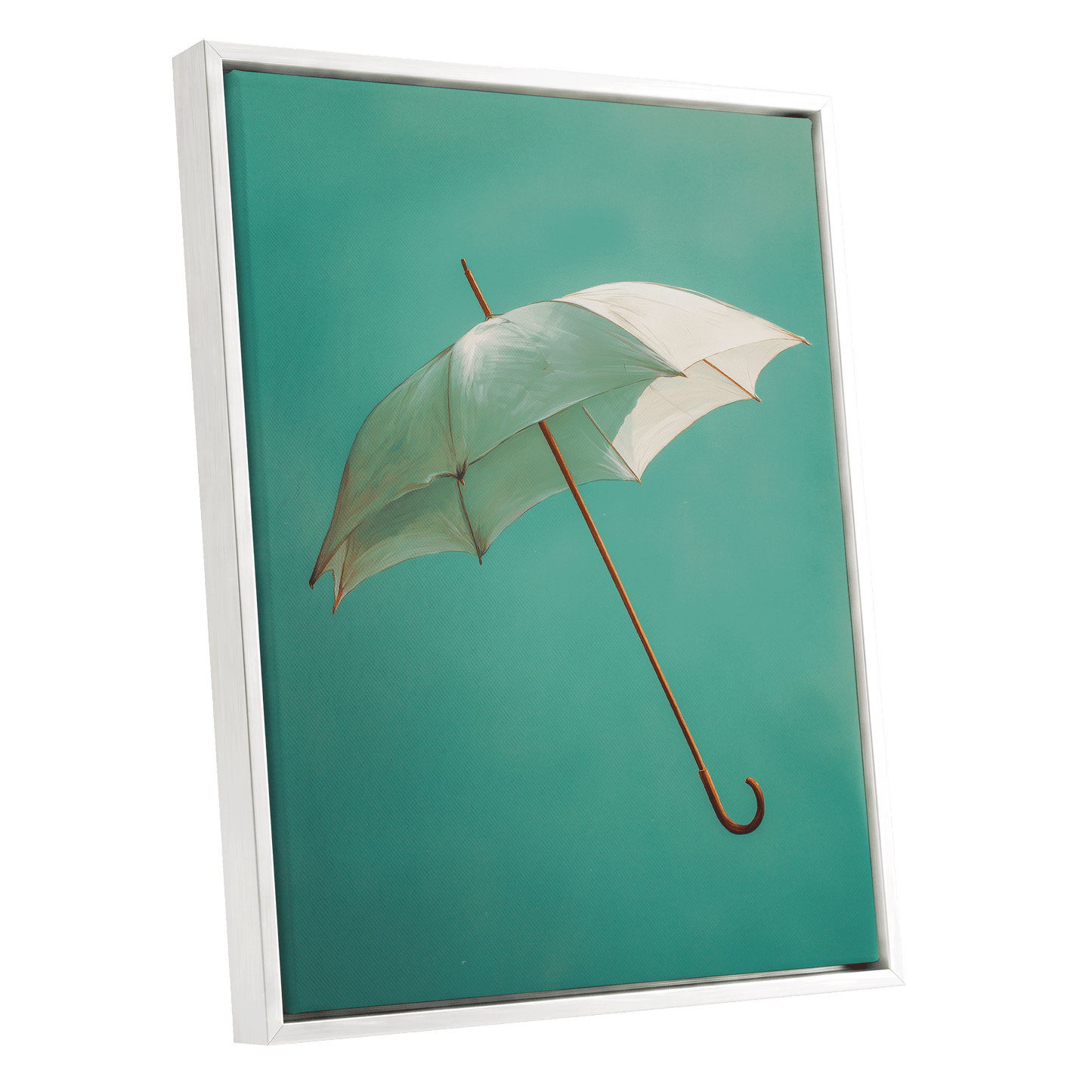 Umbrella in Teal – white framed canvas option